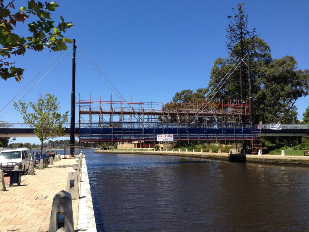 A picture of East Perth Footbridge with our scaffolding.